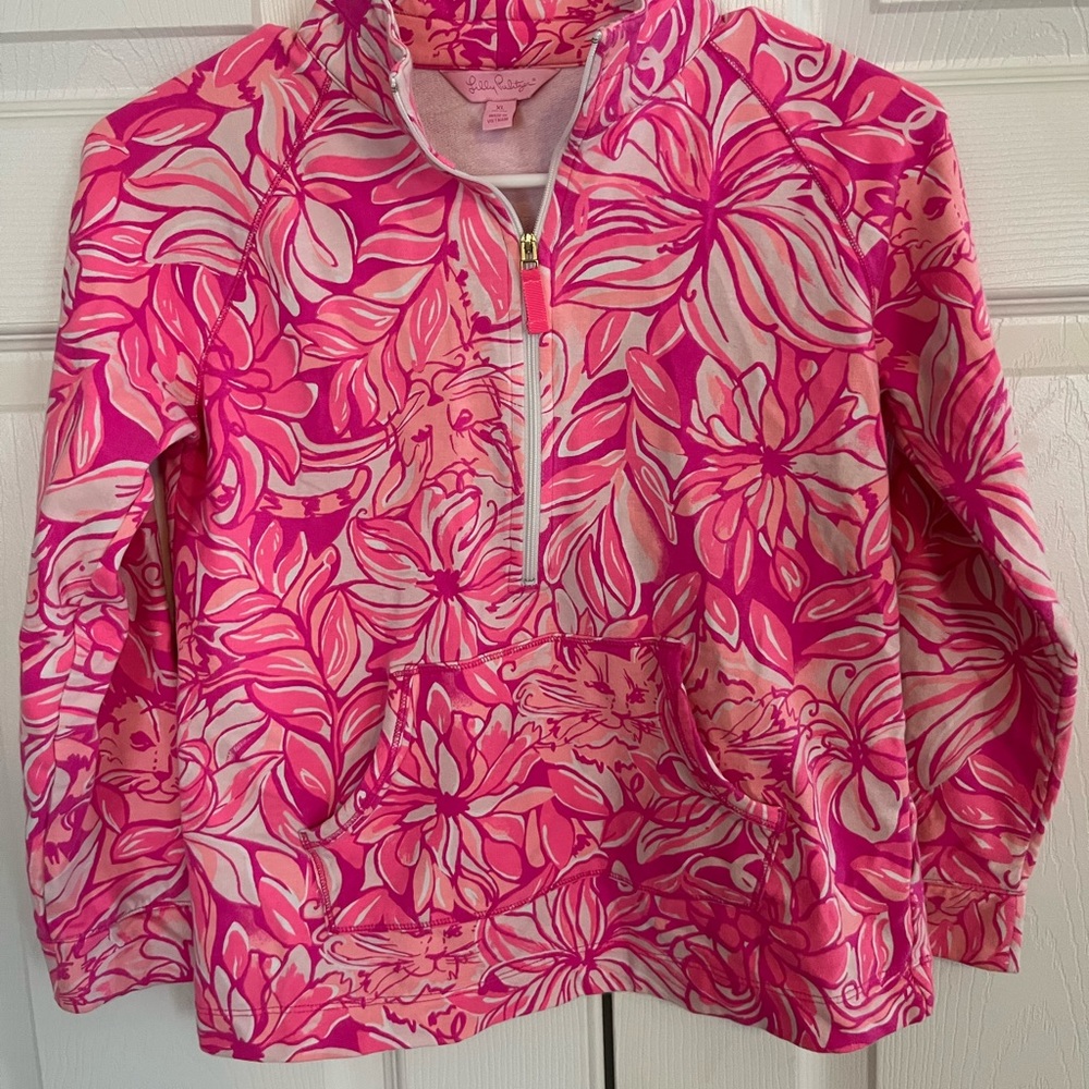 Girls Lilly Pulitzer popover jacket pullover mostly pink long sleeved size xl